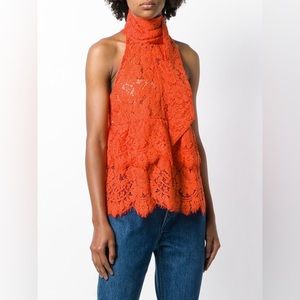 Ganni jerome lace red top
